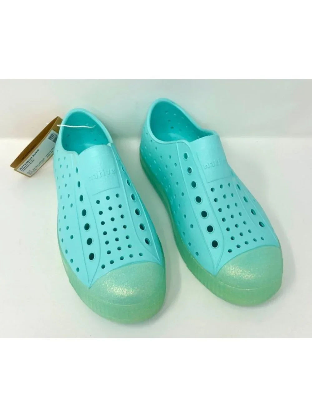 Native Shoes Kids Jefferson Bling Glitter Sherbet Blue Bling J1 Lightweight EVA